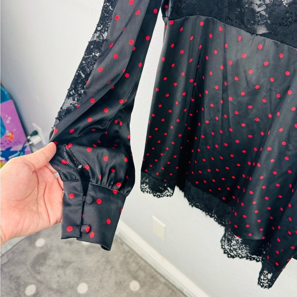 For Love and Lemons x Victorias Secret Red Polka dot Satin Lace  Robe/Dress - Picture 4 of 10